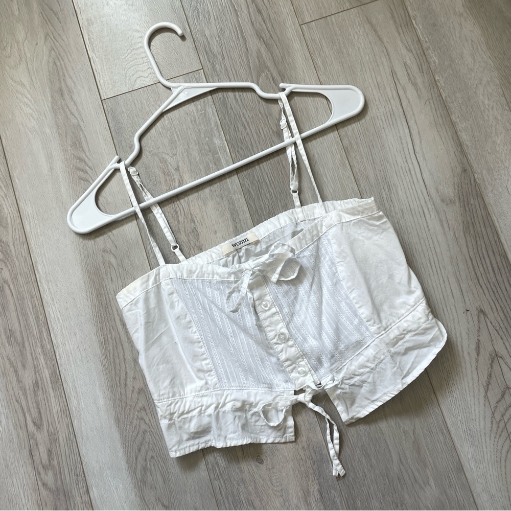 womn. Lindsey Tank Top button front crop womens White (xsmall) coquette feminine
